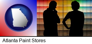 Atlanta, Georgia - a couple looking at paint samples at a paint store