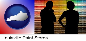 a couple looking at paint samples at a paint store in Louisville, KY